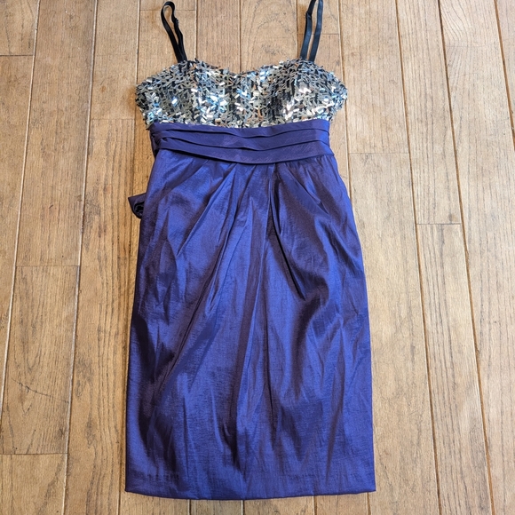 Juniors City Studio Purple Sequin Ruched Sheath Dress Size 5 - Picture 1 of 9